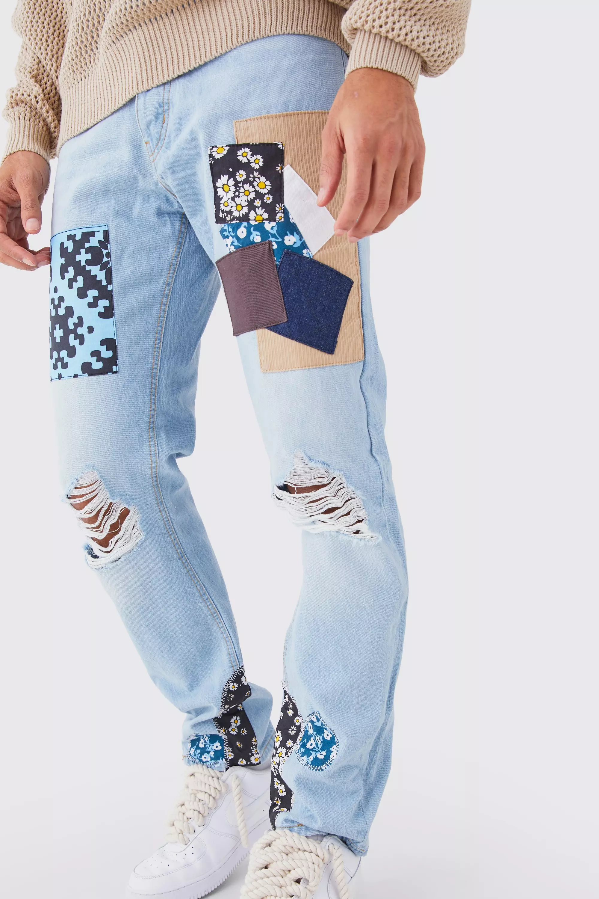 Patchwork cheap blue jeans